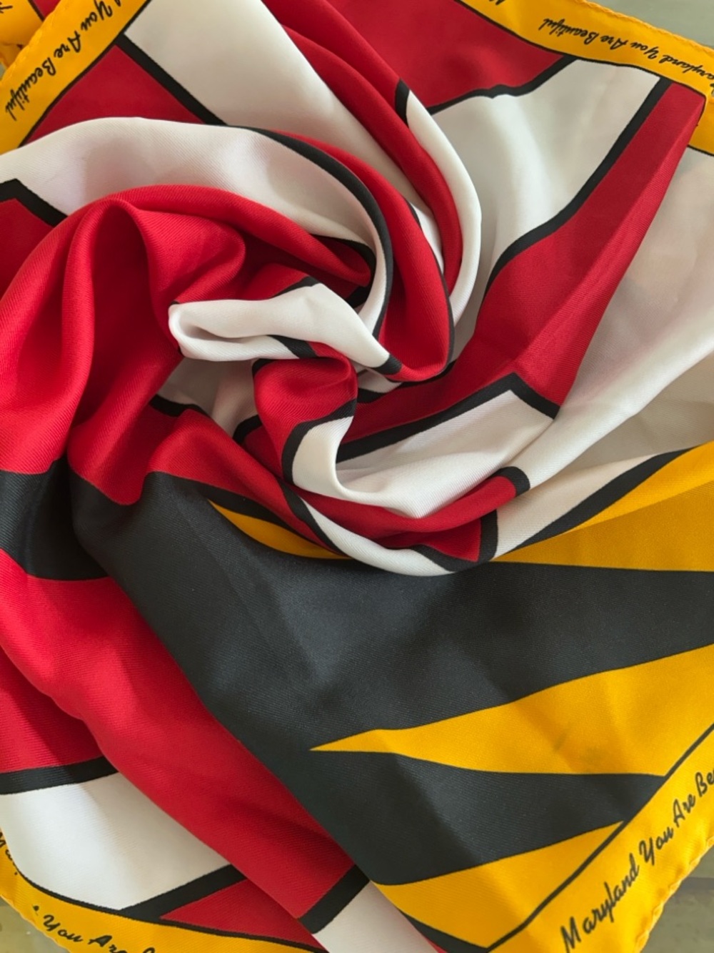 Bold Graphic Red, White, Yellow & Black Silk Scarf Italian 26“ x 26“ - Picture 2 of 11
